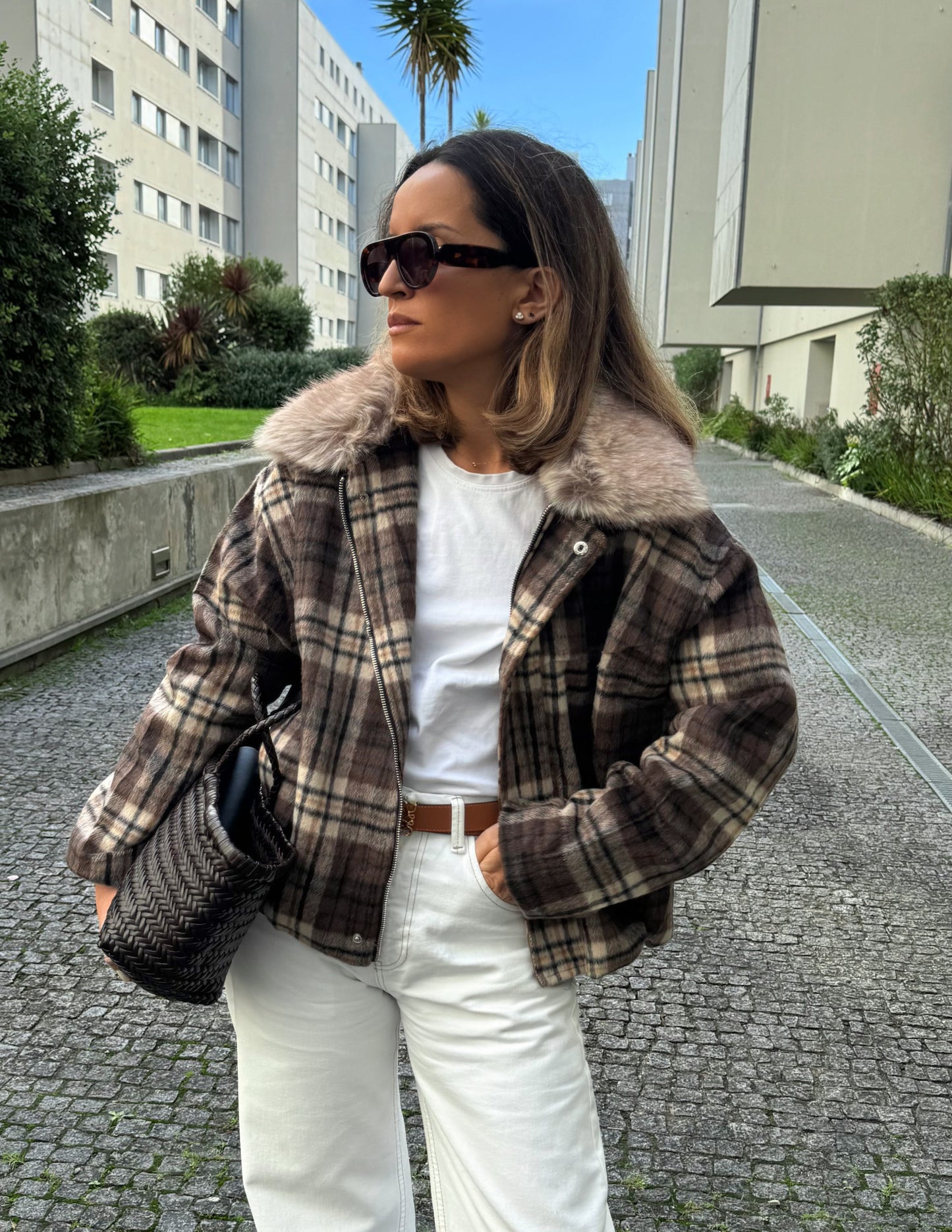 Squared fur collar jacket