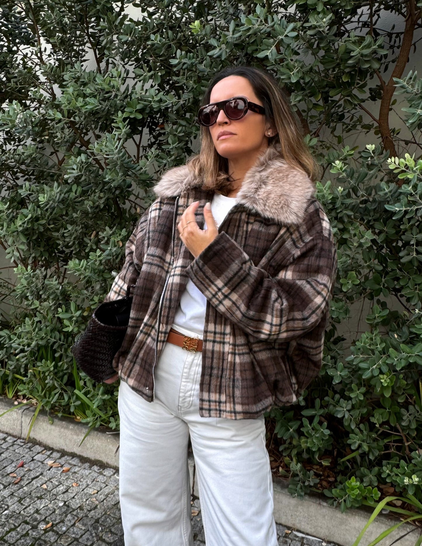 Squared fur collar jacket