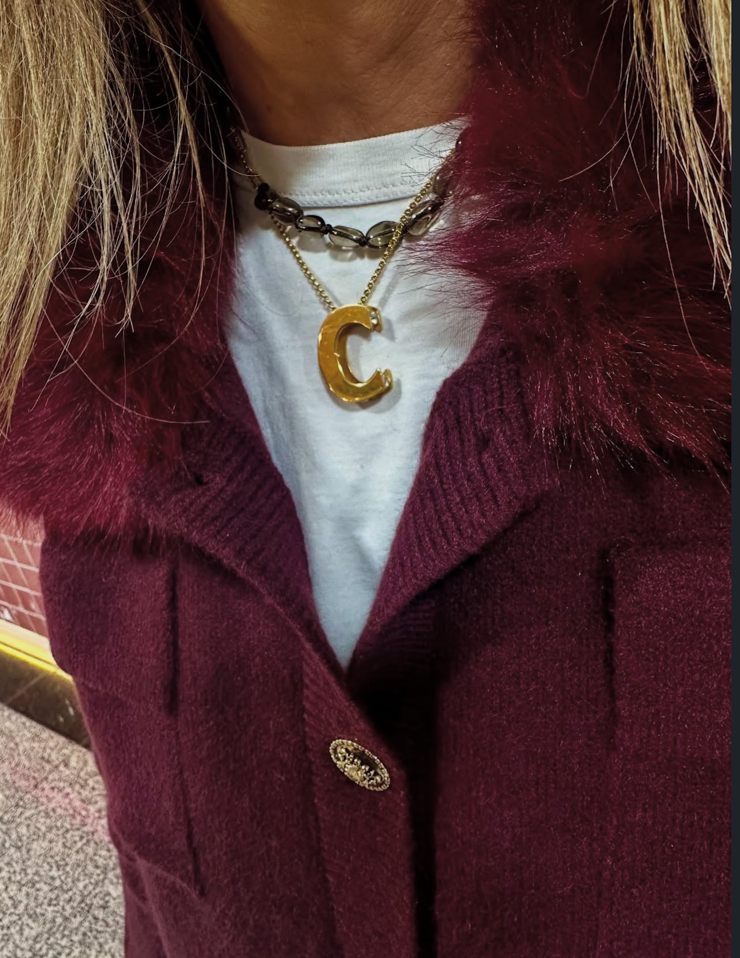 Knitted jacket with fur collar - PRÉ-VENDA (envios a 05/12)