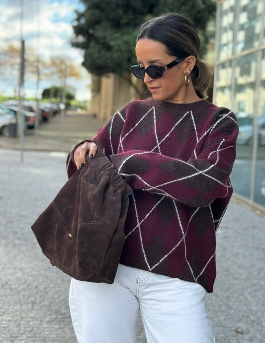 Burgundy and coffee diamond pattern sweater - PRÉ-VENDA (envios a 15/12)