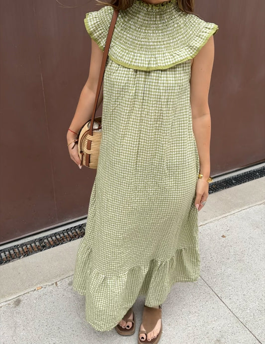 Vestido vichy com gola favos