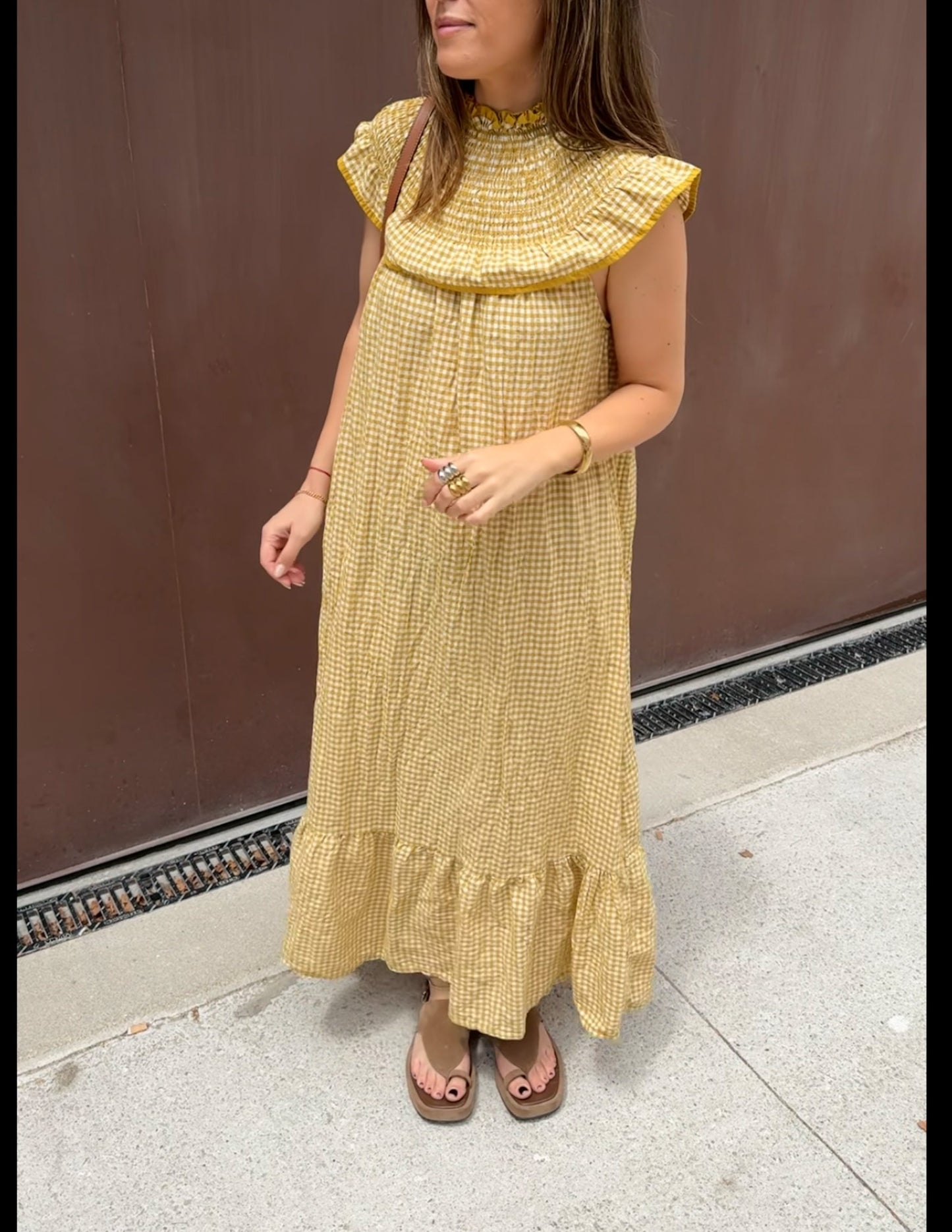 Vestido vichy com gola favos