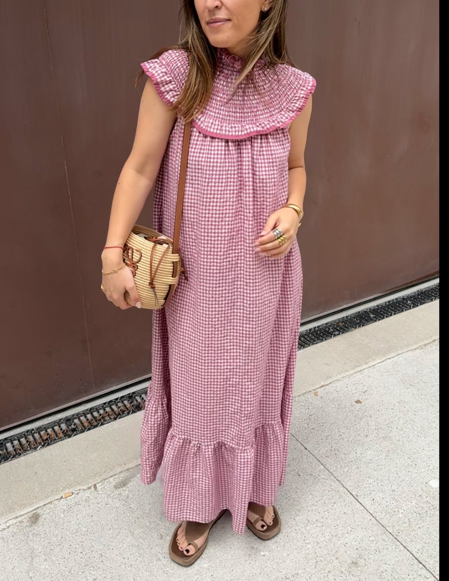 Vestido vichy com gola favos