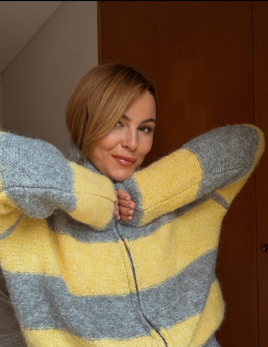 Yellow and grey knitted jacket