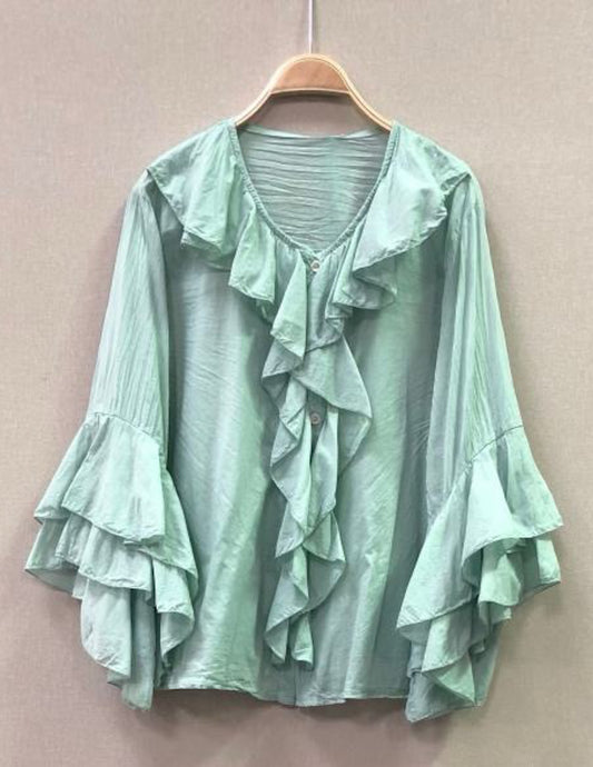 Blusa folhos em verde água
