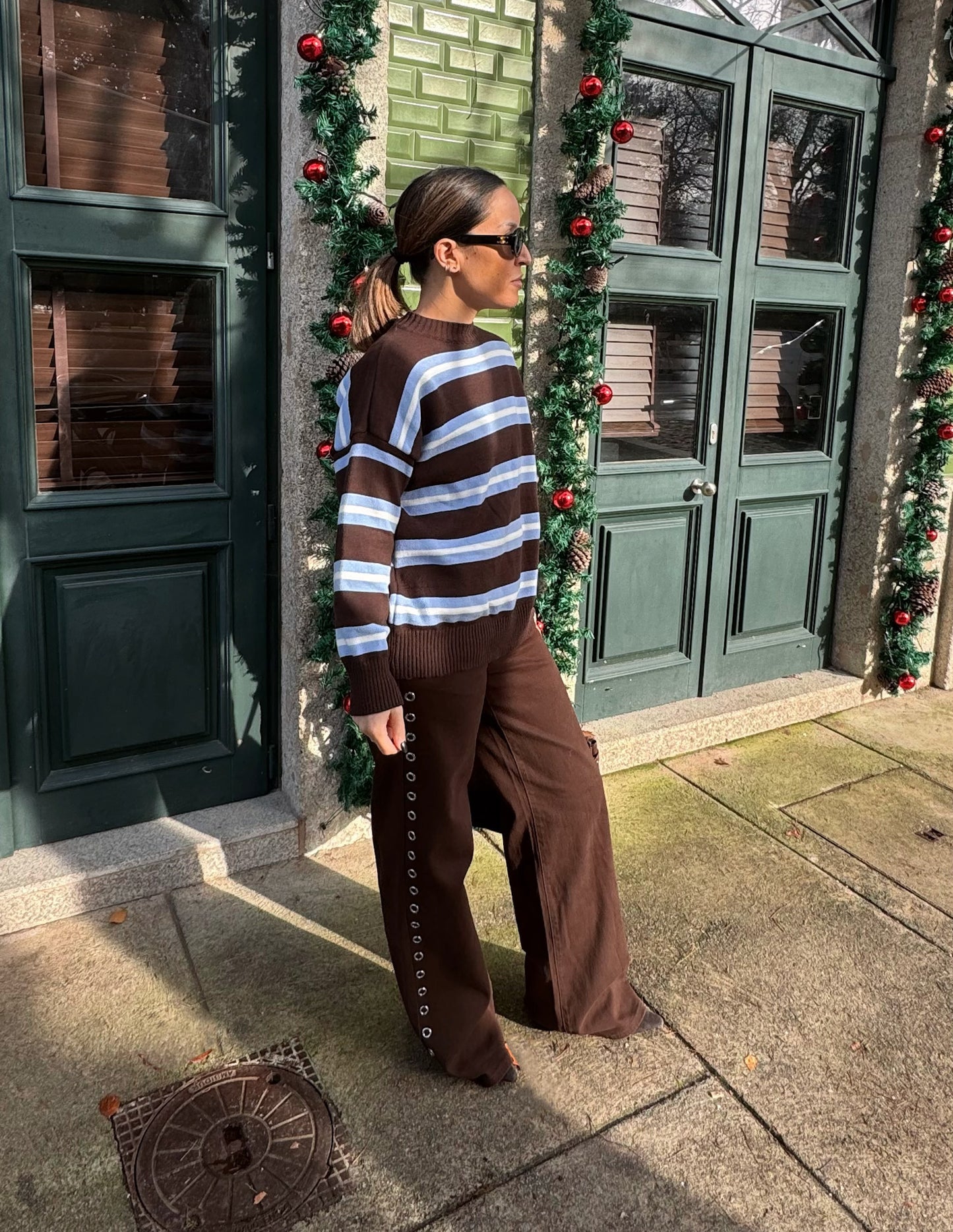 Striped sweater in brown