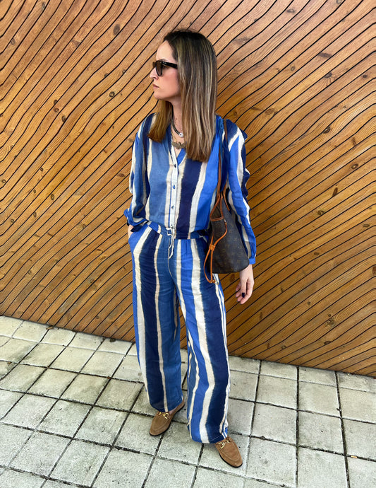 Conjunto padrão listado azul