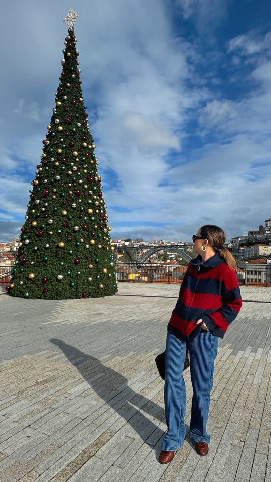 Red and navy knitted jacket