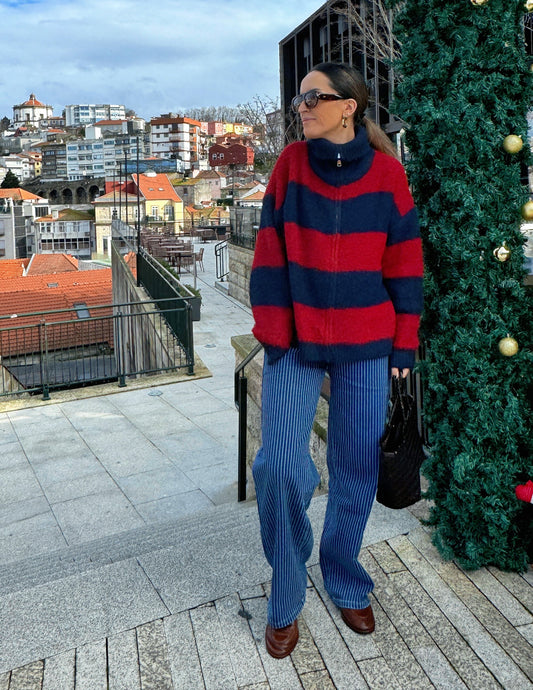 Red and navy knitted jacket