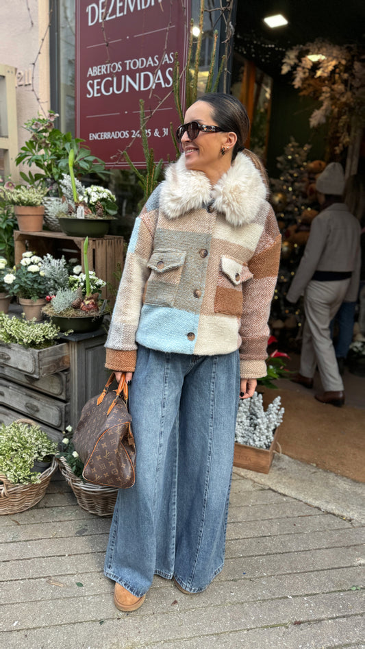 100% wool jacket with fur collar