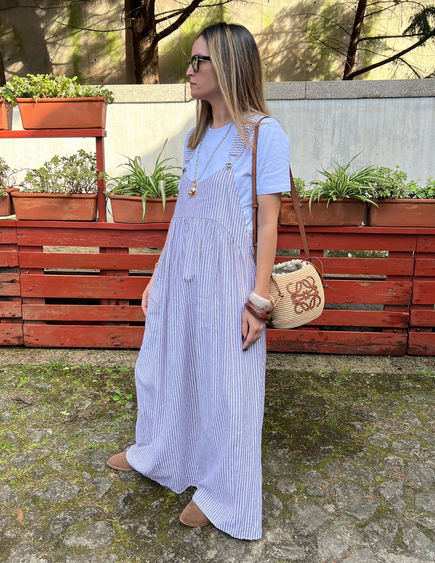 Overall dress with linen