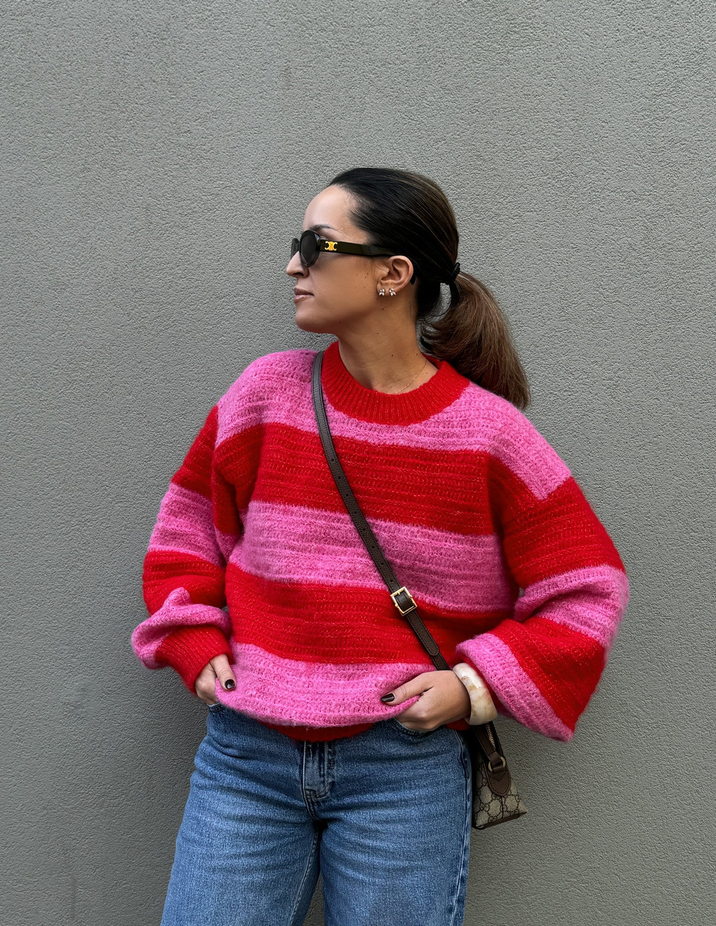 Pink and red knitted sweater
