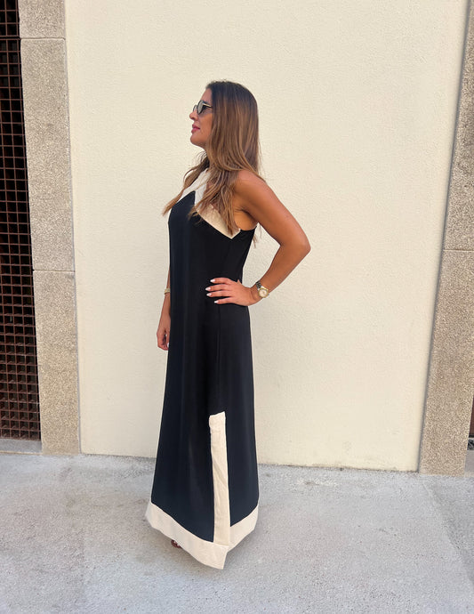 Vestido preto e bege