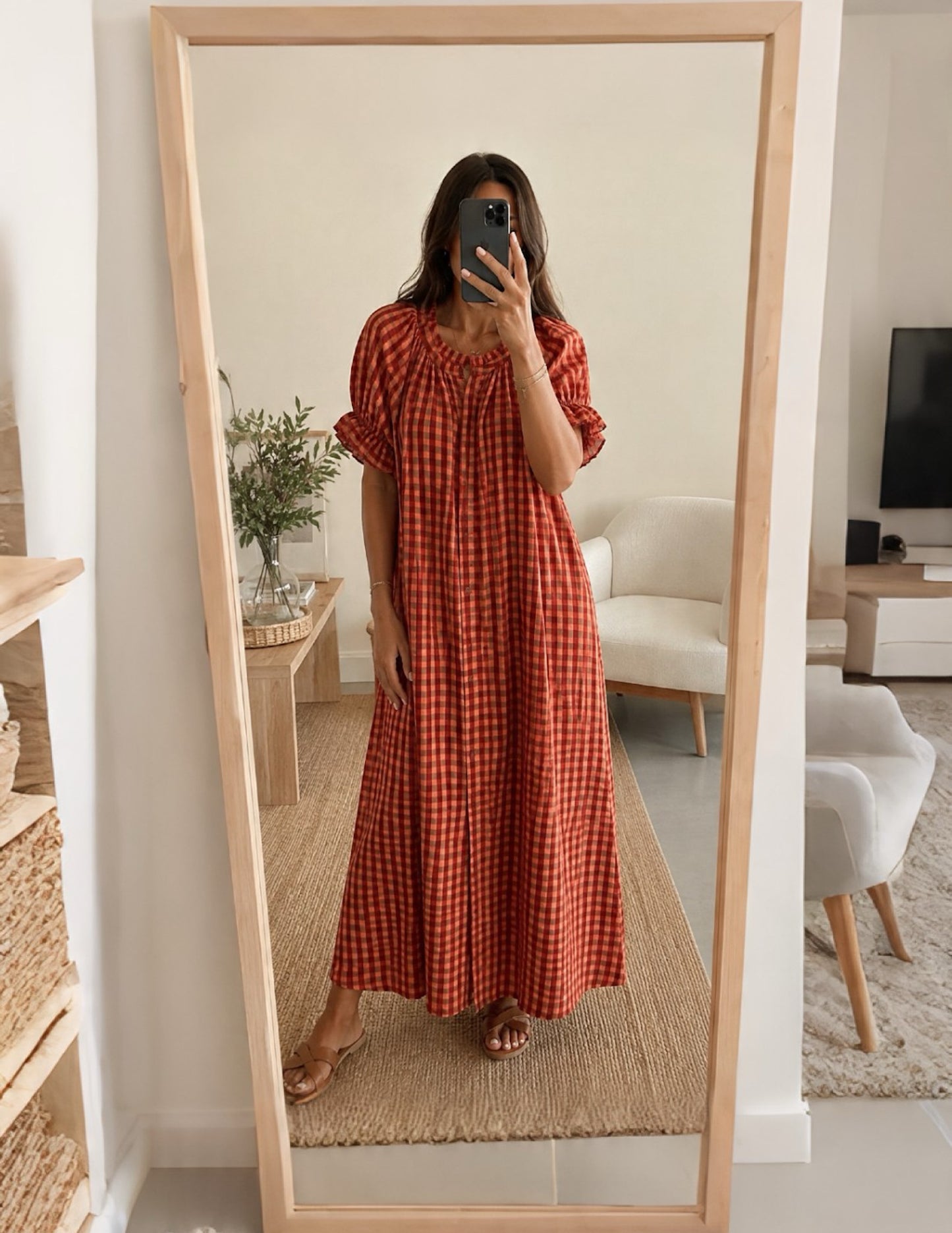 Vestido camiseiro em laranja tijolo