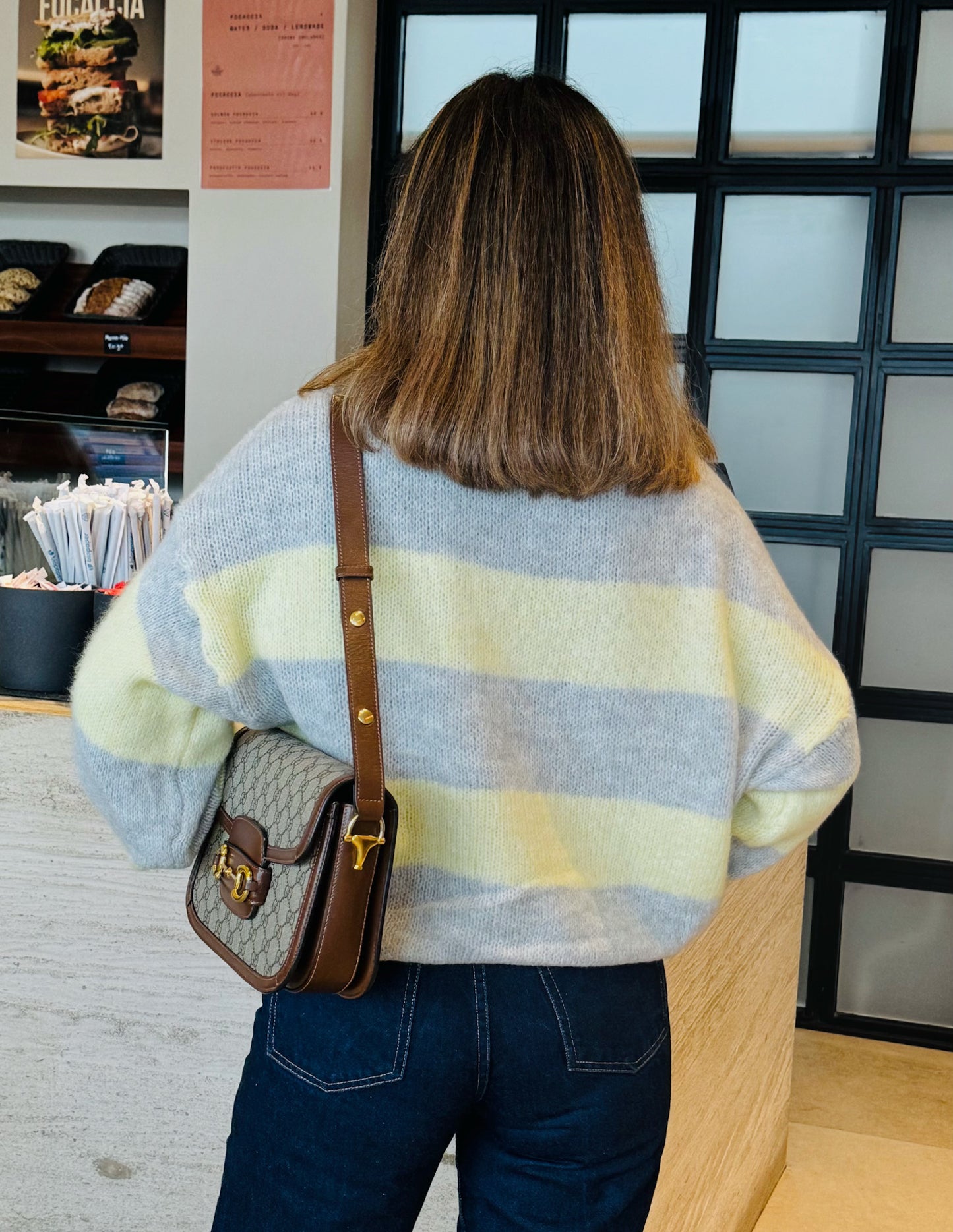 Soft knitted sweater in yellow and grey