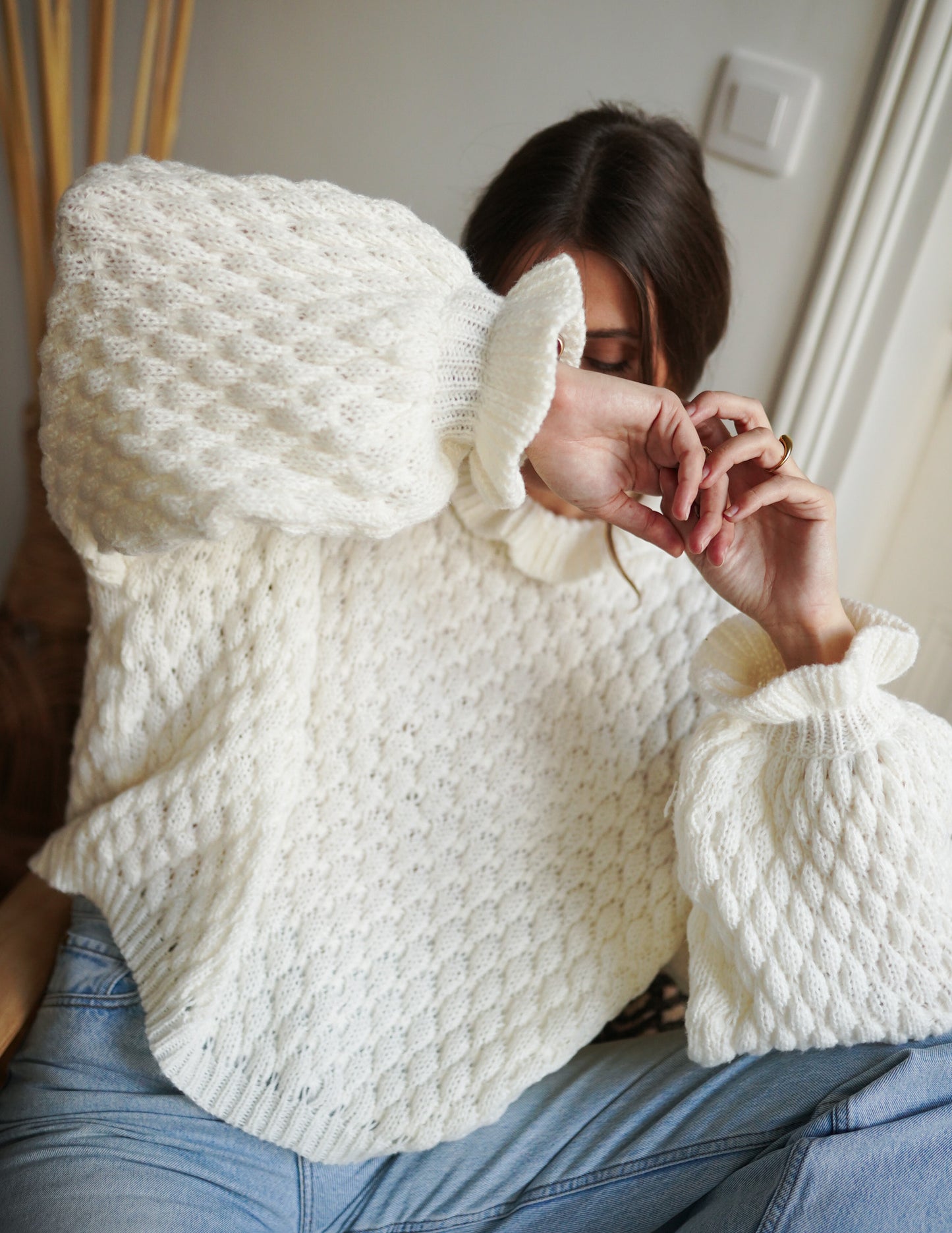 Textured frill collar sweater