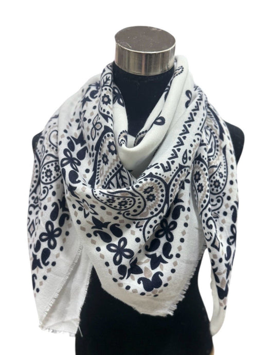 Echarpe bandana branco/azul marinho
