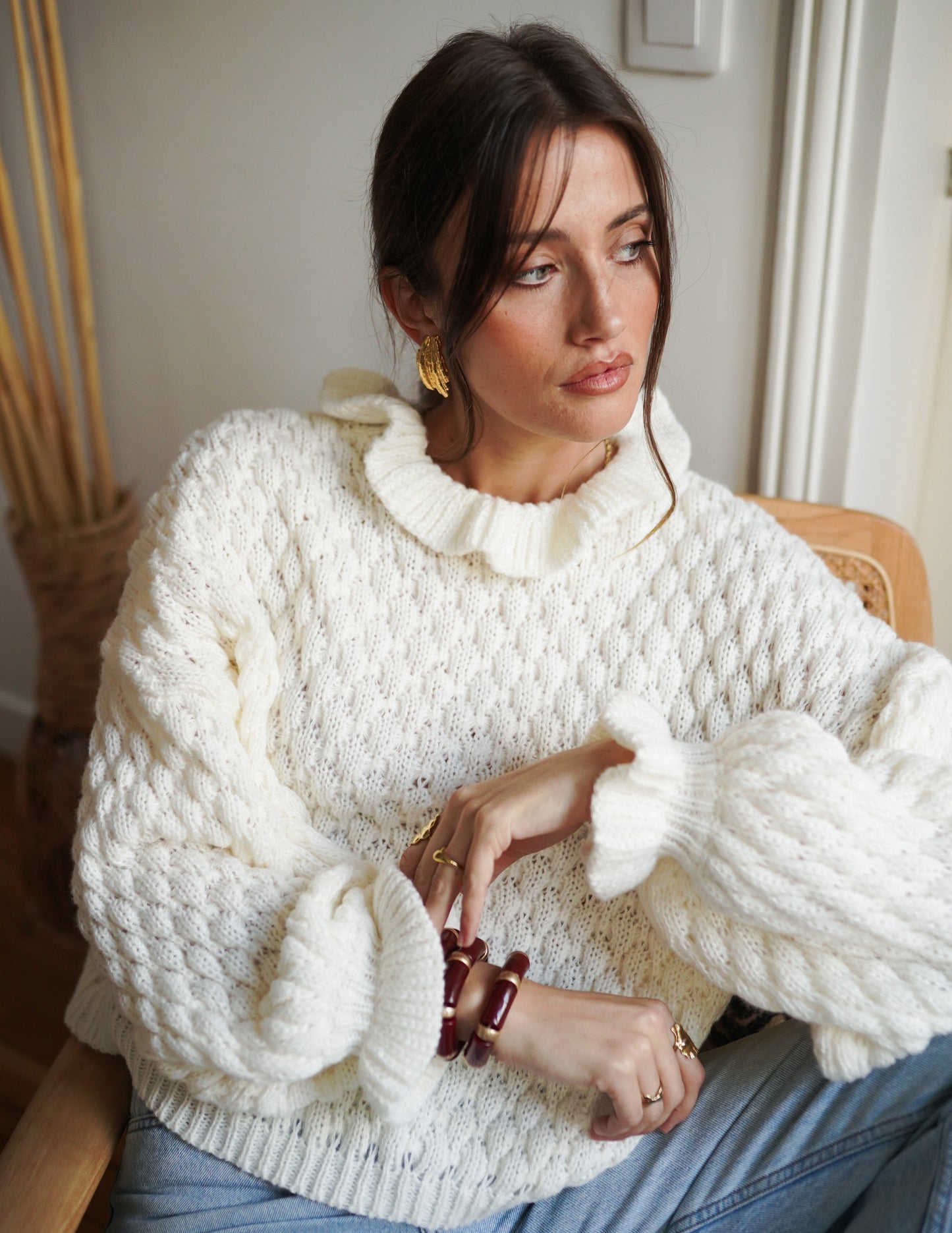 Textured frill collar sweater