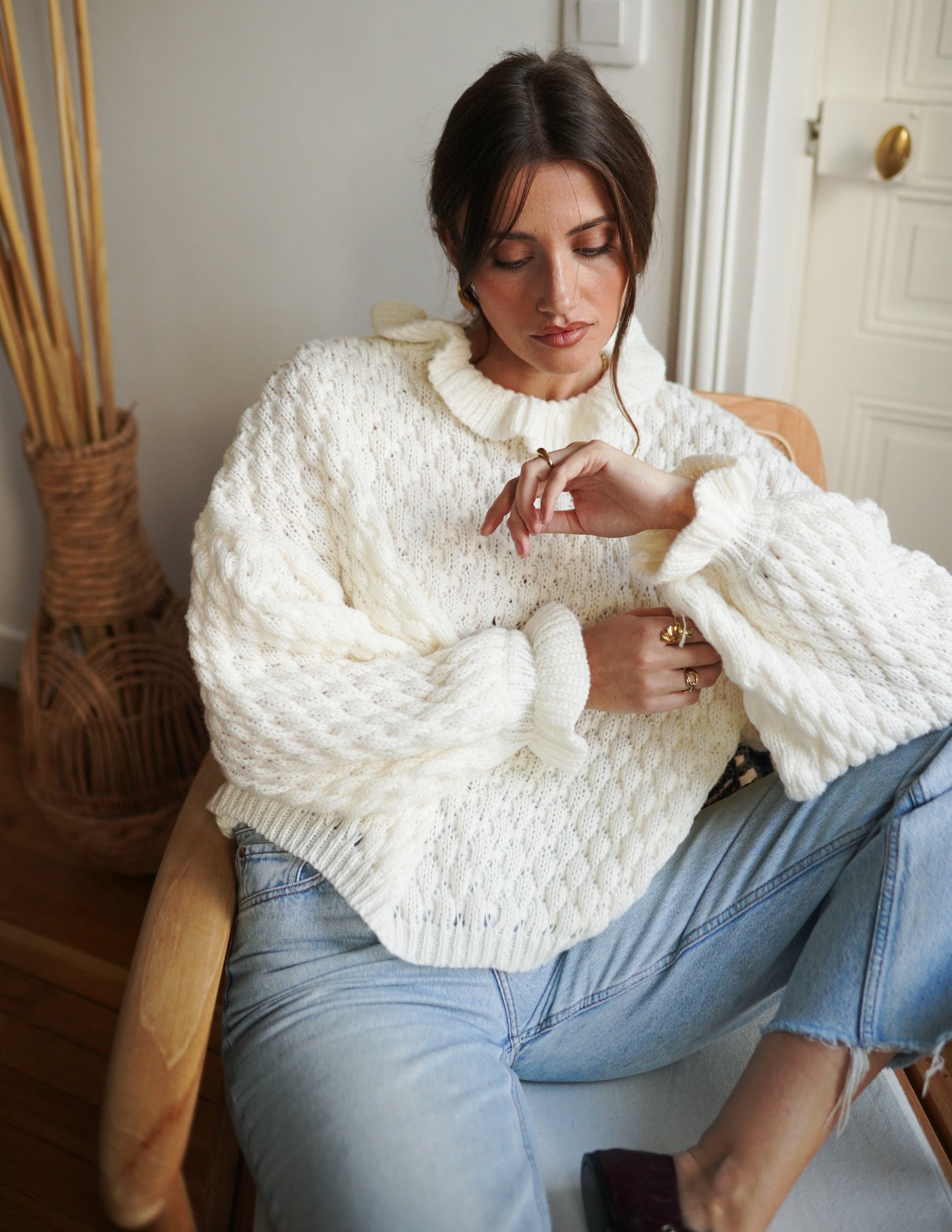 Textured frill collar sweater