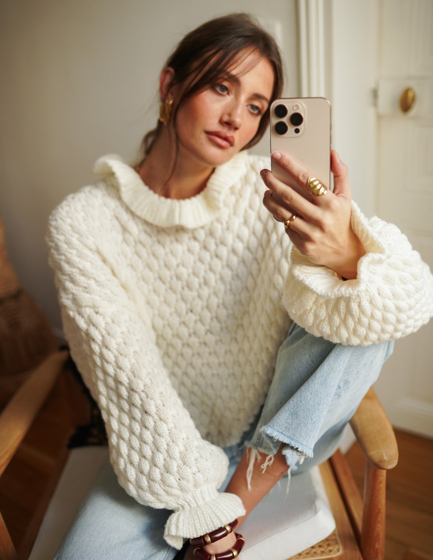 Textured frill collar sweater