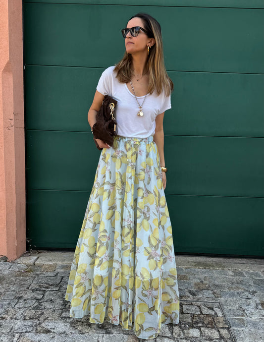 Maxi saia com padrão limões