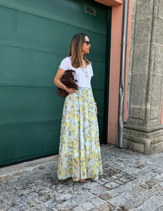 Maxi saia com padrão limões