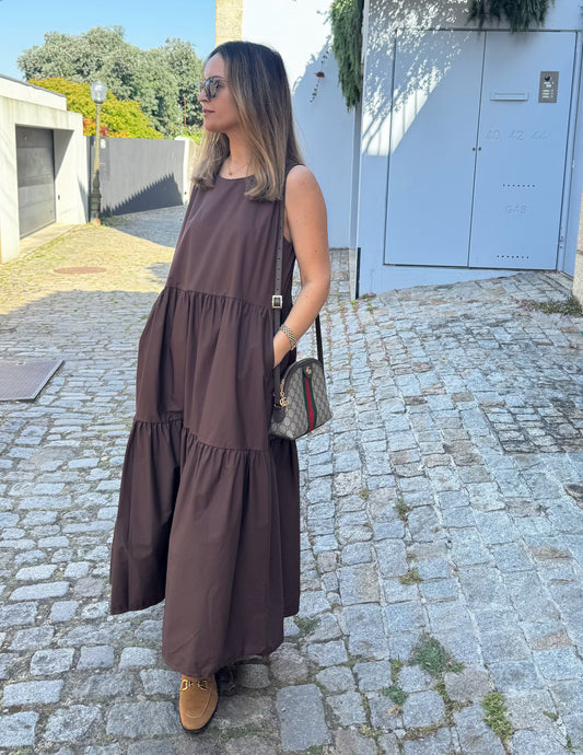 Vestido popelina na cor chocolate