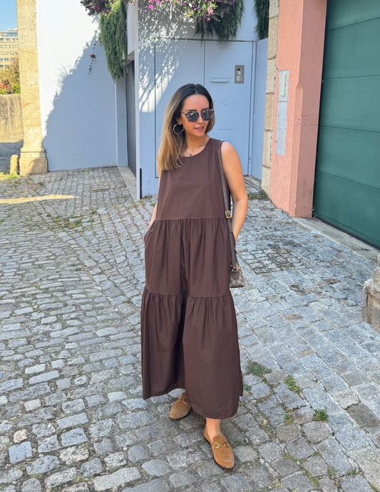 Vestido popelina na cor chocolate