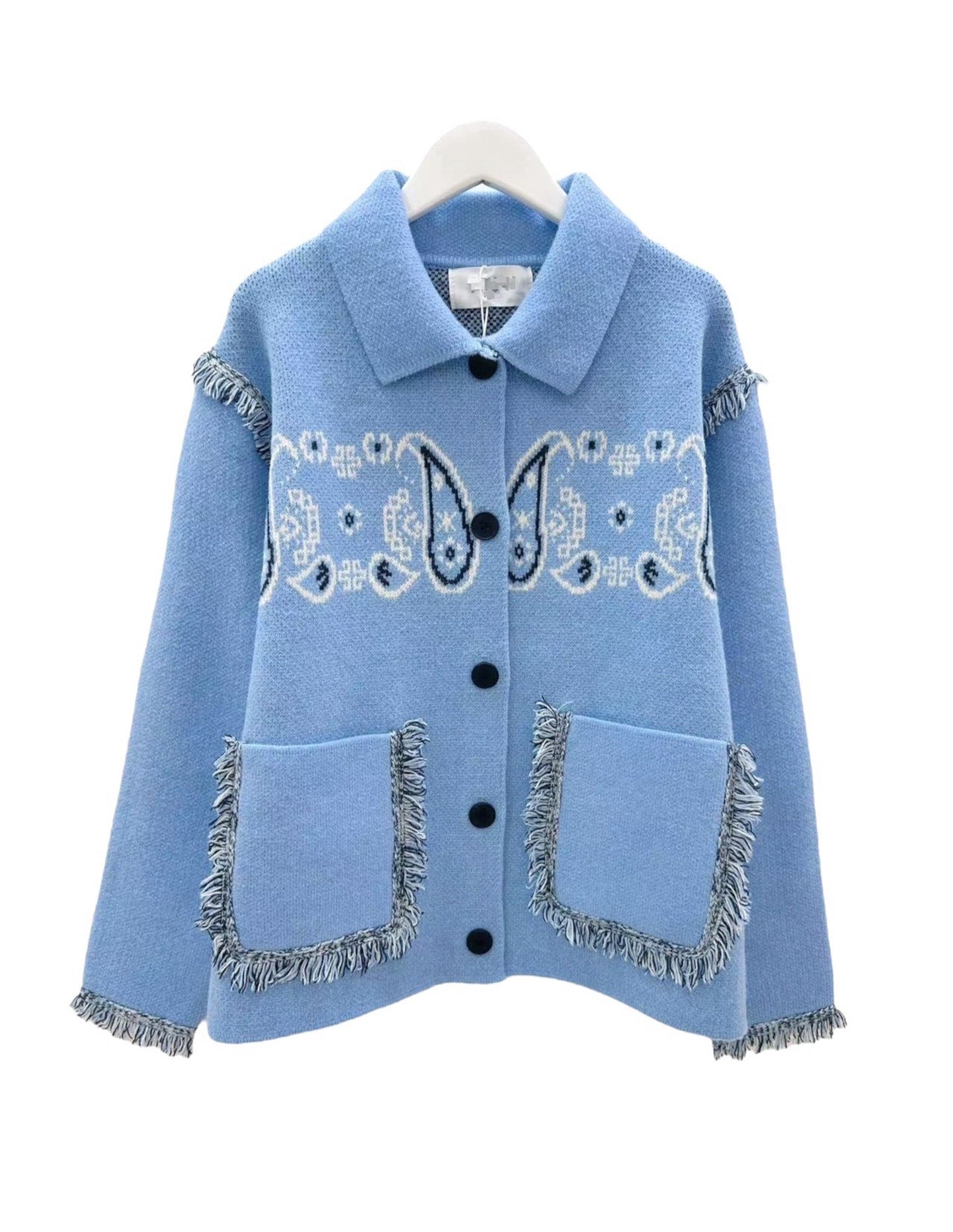 Bandana knitted jacket in light blue