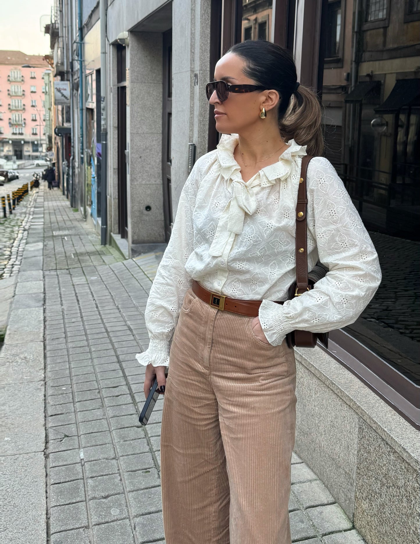Embroidered blouse in ecru