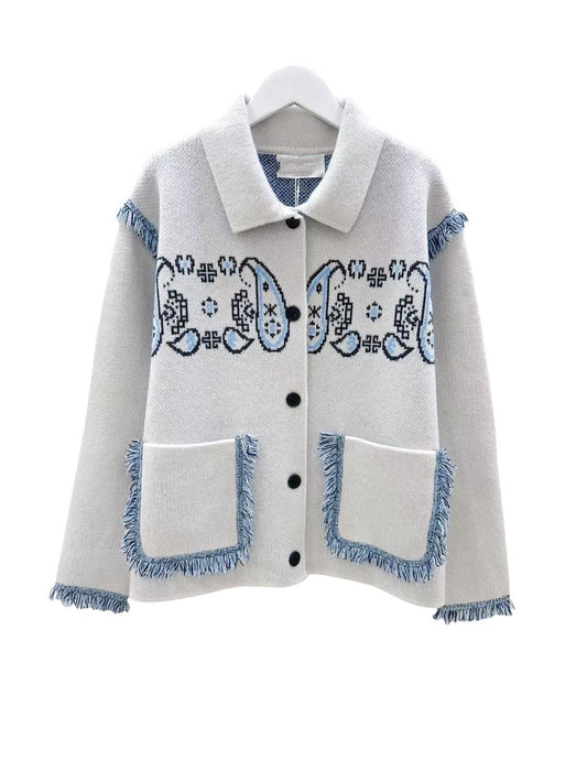 Bandana knitted jacket in white/blue - Envios 12/02