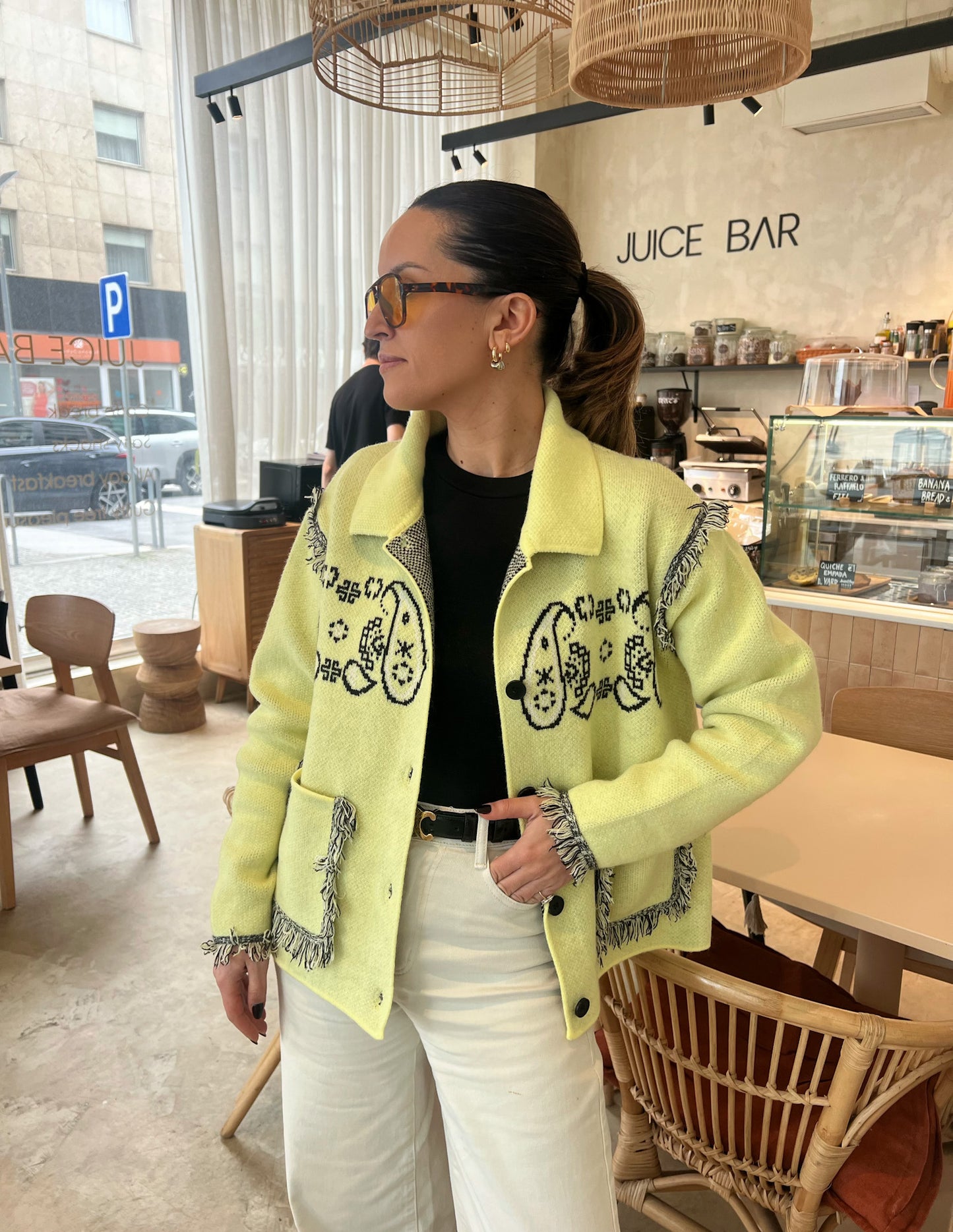 Bandana knitted jacket in light yellow