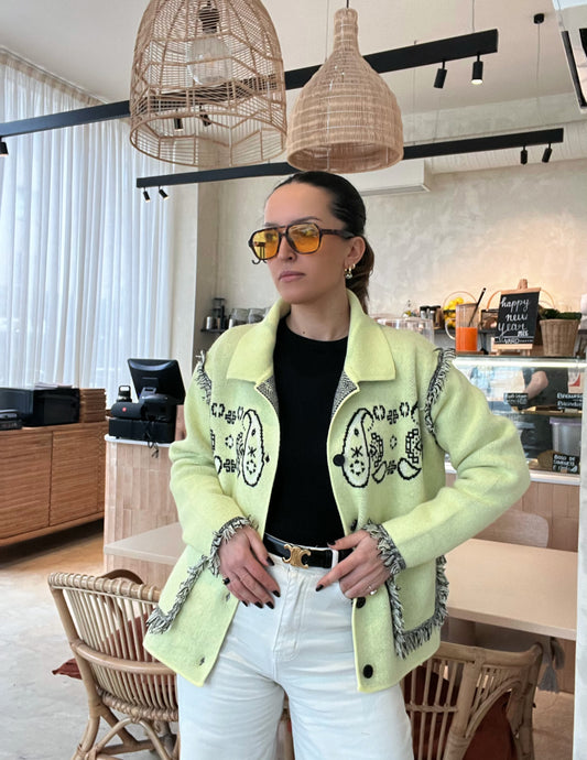 Bandana knitted jacket in light yellow