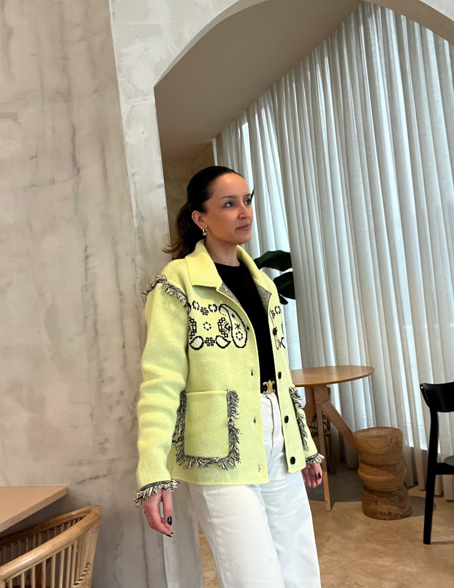 Bandana knitted jacket in light yellow