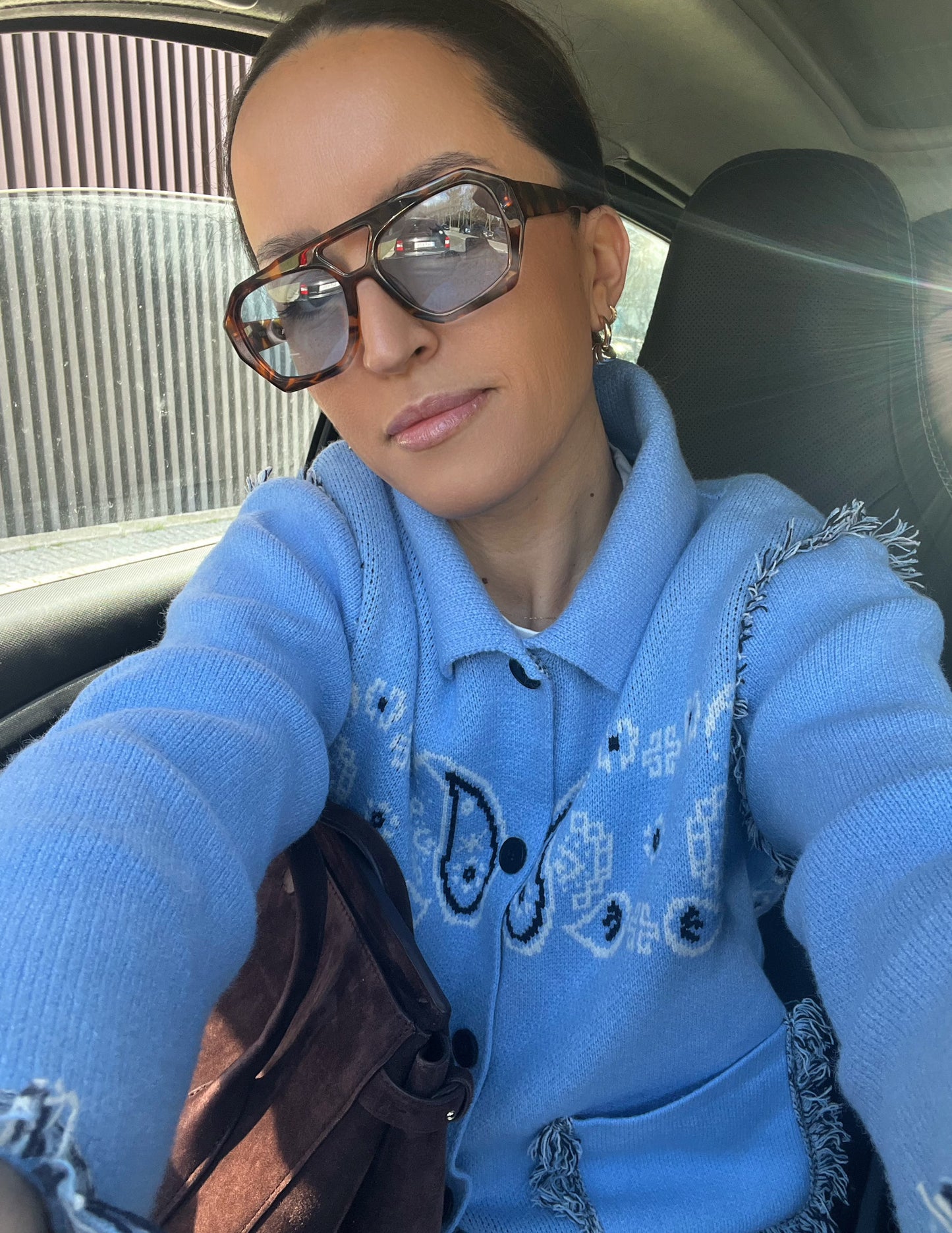 Bandana knitted jacket in light blue