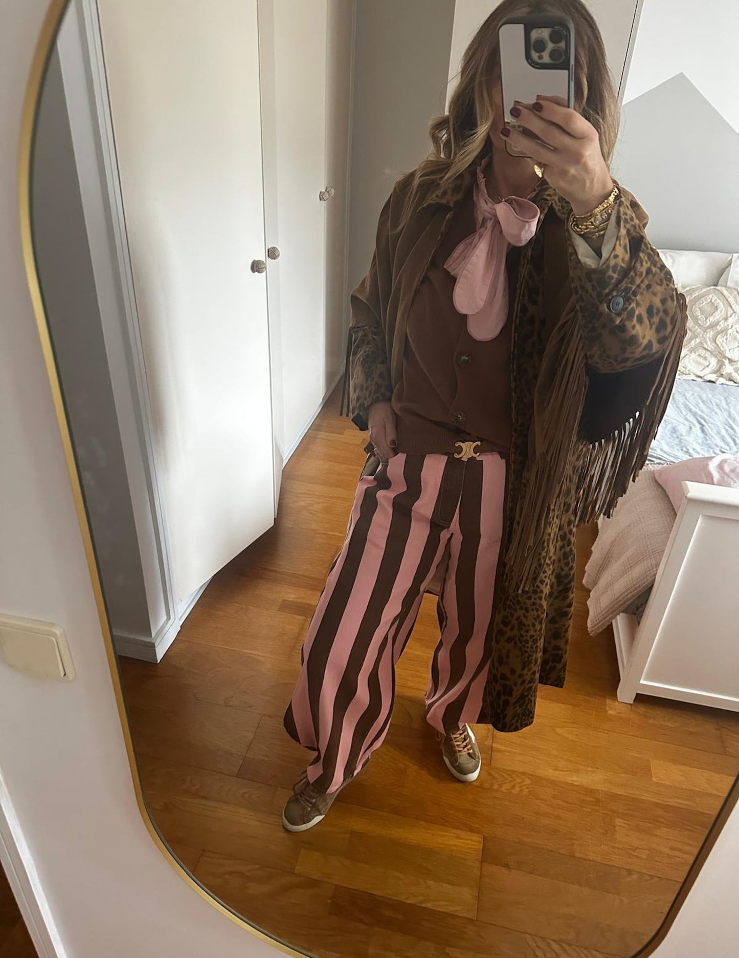 Pink and brown striped pants