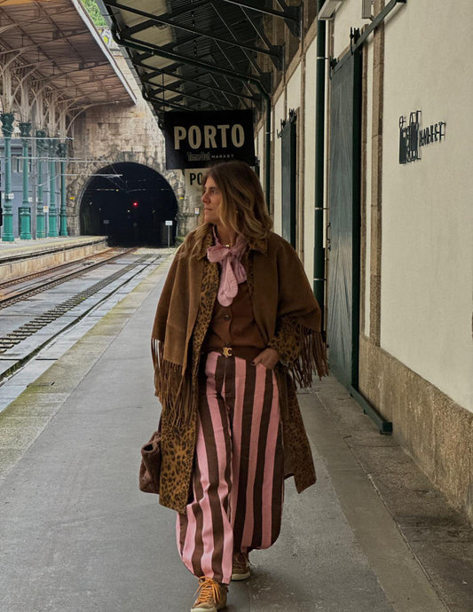 Pink and brown striped pants