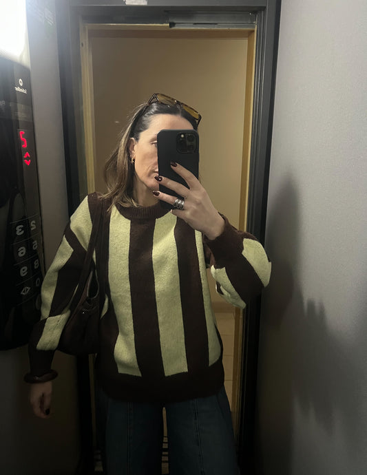 Chocolate and butter yellow knitted sweater