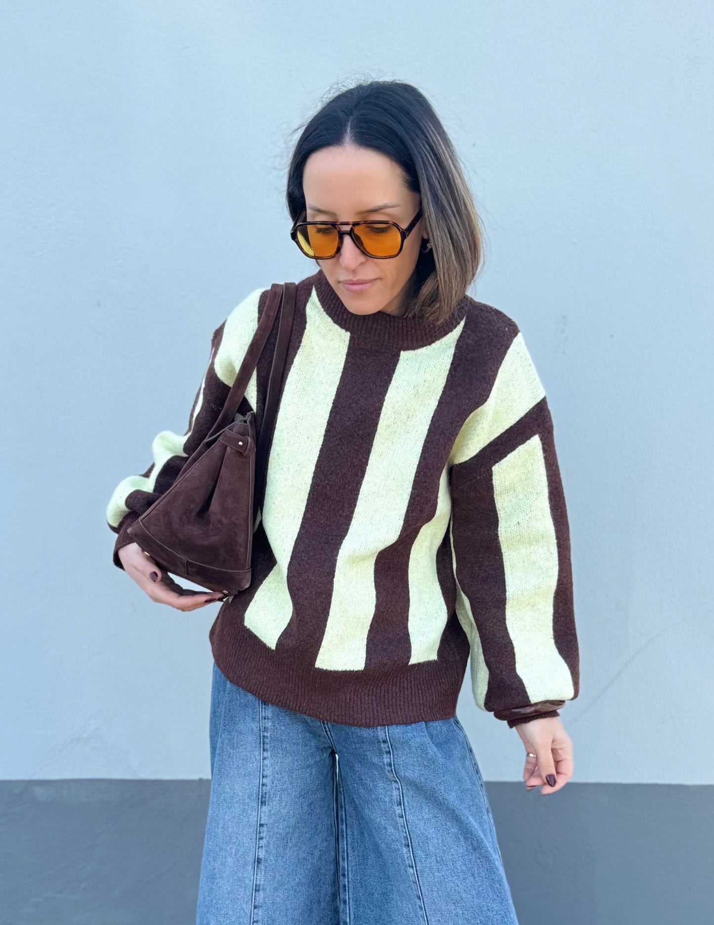 Chocolate and butter yellow knitted sweater