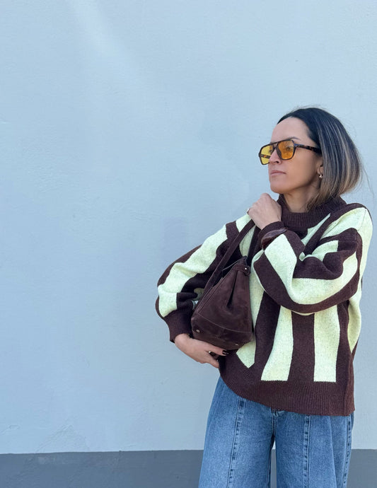 Chocolate and butter yellow knitted sweater