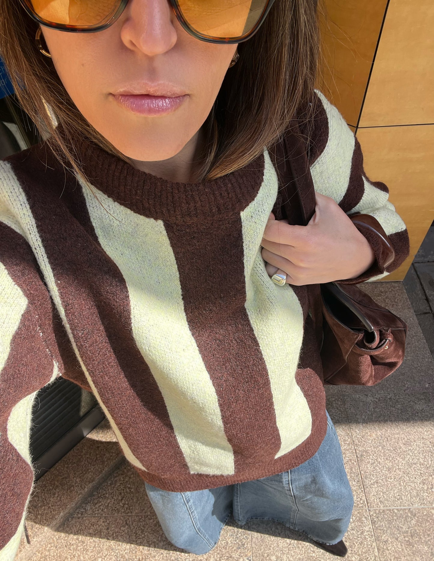 Chocolate and butter yellow knitted sweater
