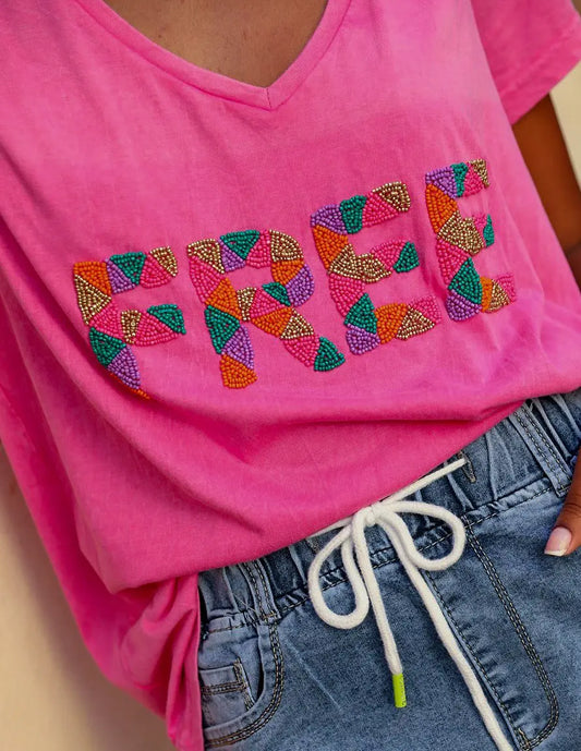 Tshirt bordada com missangas JOY