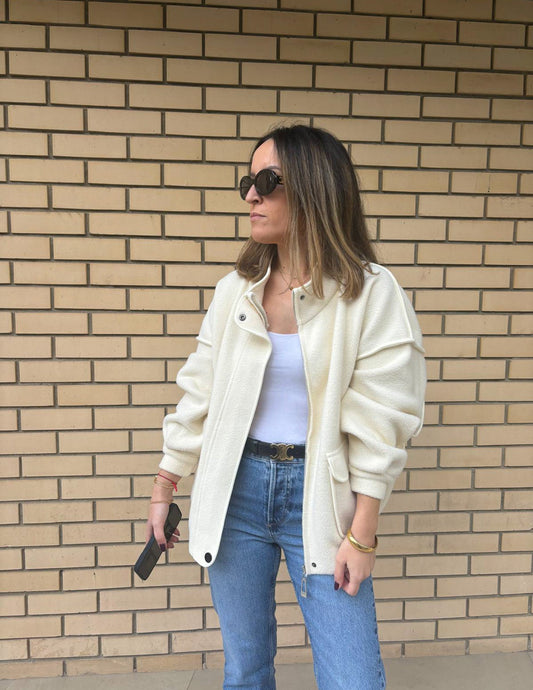 Knit bomber jacket in ecru JOY